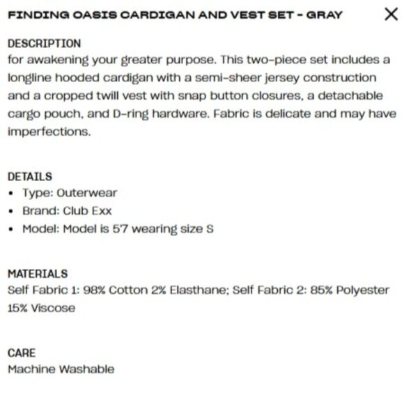 NWT Club Exx Gray Hooded Long Semi-Sheer Cardigan & Cargo Vest Set - Picture 5 of 10